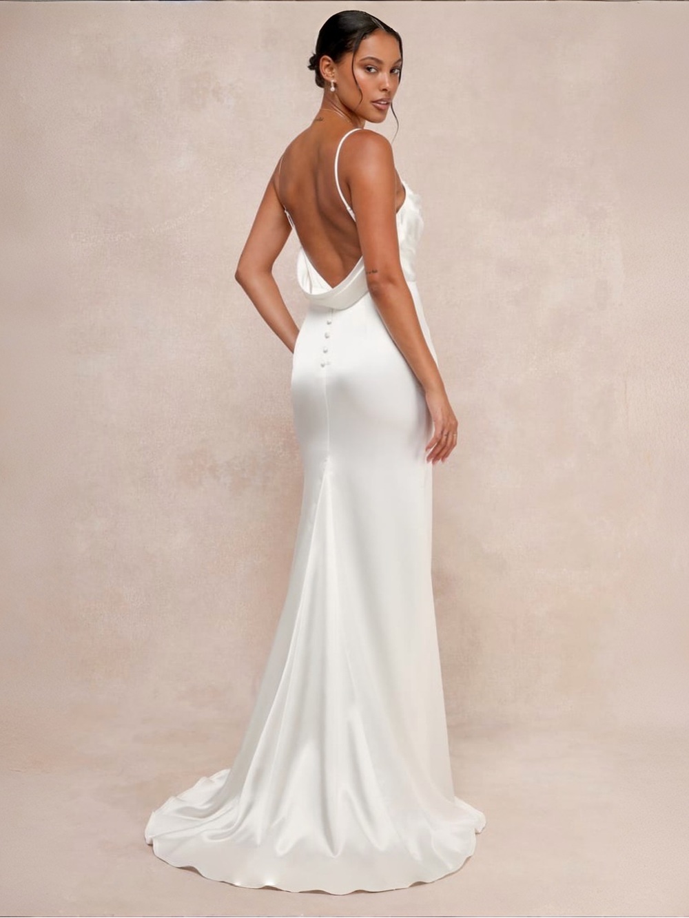 Lulus Lovely Endearment White Satin Sleeveless Backless Maxi Dress SZ M $148 NWT